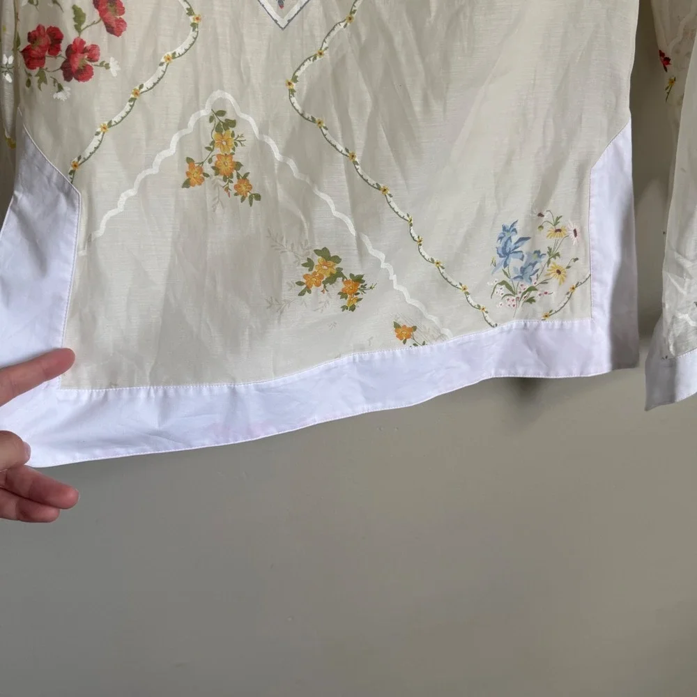 Tory Burch Handkerchief Embroidered Tunic Floral Print Split Neck Top Size 2